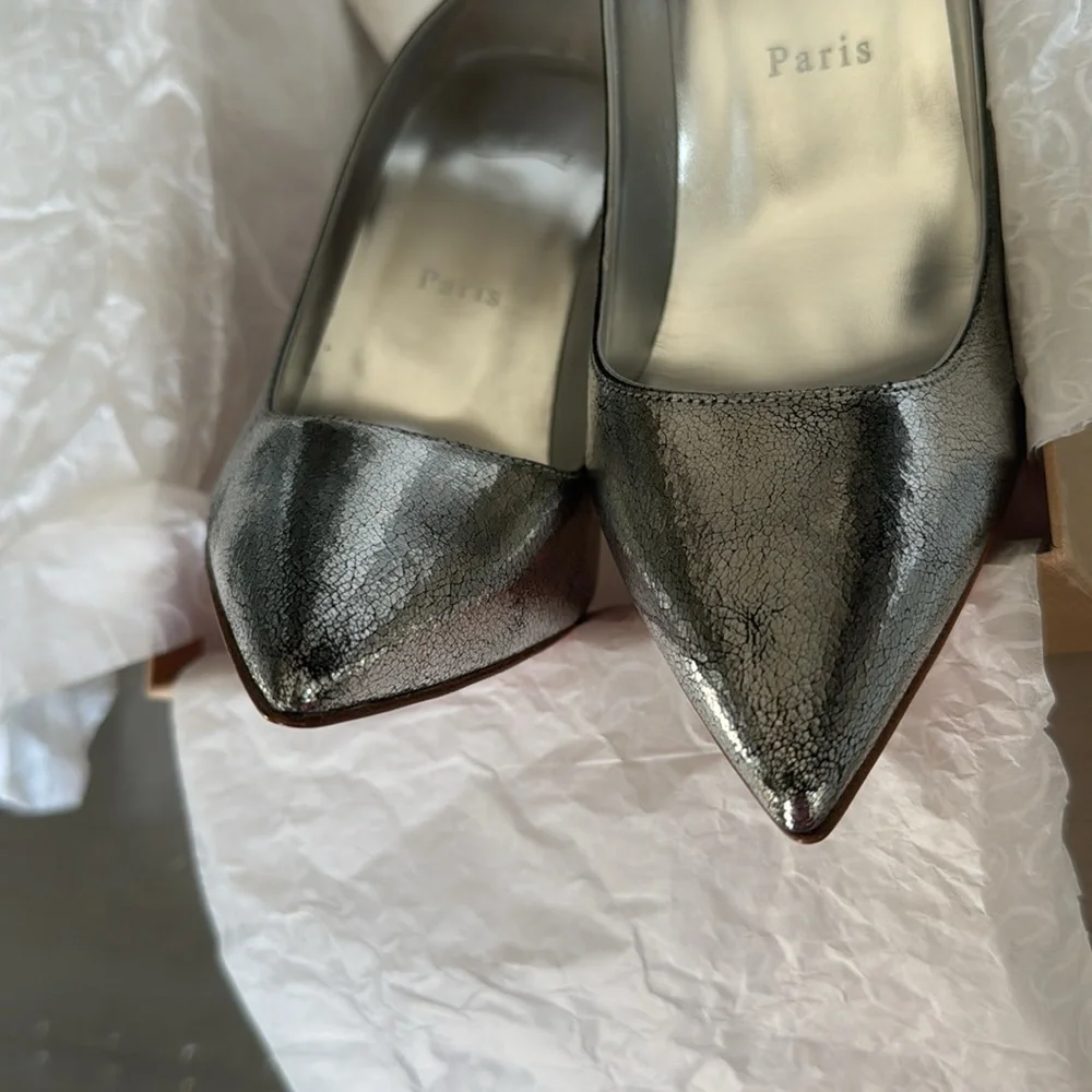 Christian Louboutin Kate 100mm antique silver finish pump stiletto sz 40